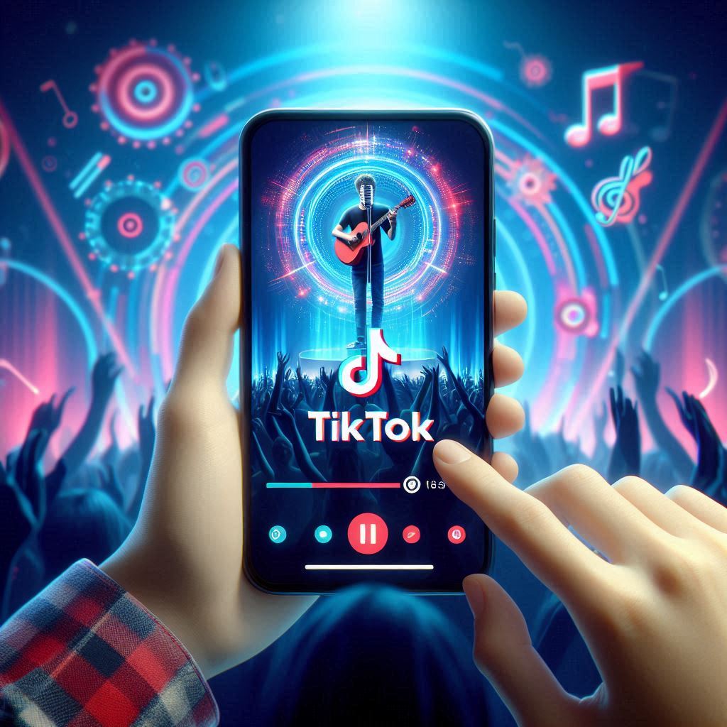  A U.S. teenager excitedly using the TikTok app on their smartphone, with vibrant animations reflecting the app's energy.